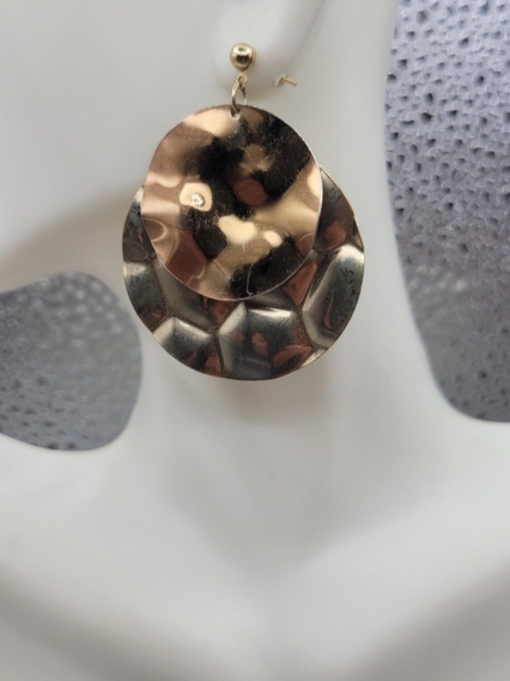 Gold-Tone Hammered Double Disc Drop Earrings